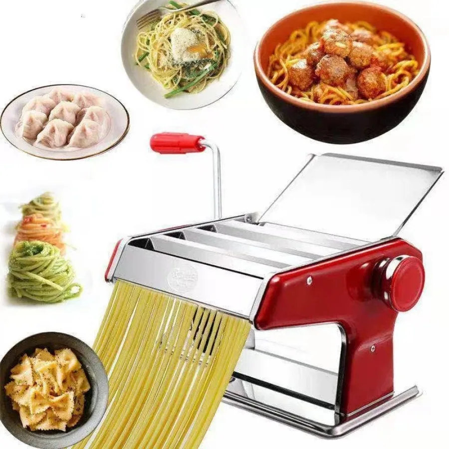 Manual Pasta Maker Machine with 6 Adjustable Thickness Settings-Hand Crank, Double Cutter Roller for Spaghetti Fettuccine Nood