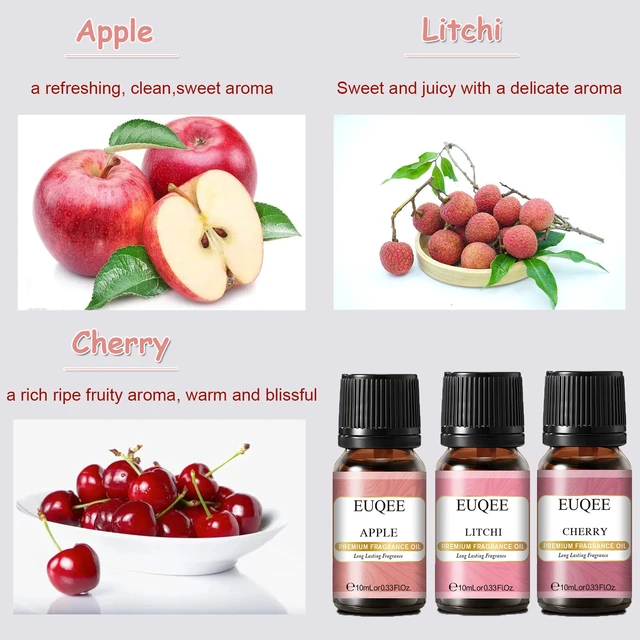 EUQEE 6pcs Fruit Essential Oils Gift Set For Humidifier Diffuser DIY Soap  Candle - Strawberry Cherry Litchi Apple Mango Peach - AliExpress