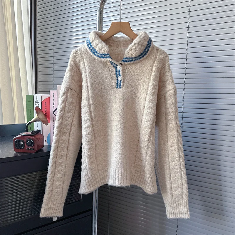 

outfit sweet pullover for women striped jacquard cute doll collar sweater female autumn and winter twist knit jumper