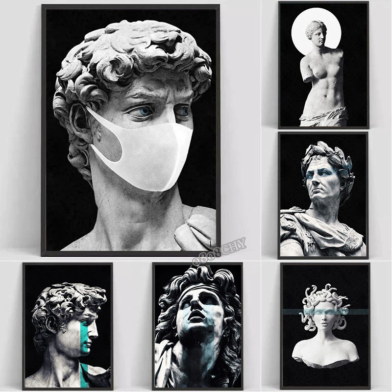 

Black and White Figure Sculpture Statue Canvas Painting David Sculpture Posters and Prints Wall Art Hanging Picture Home Decor