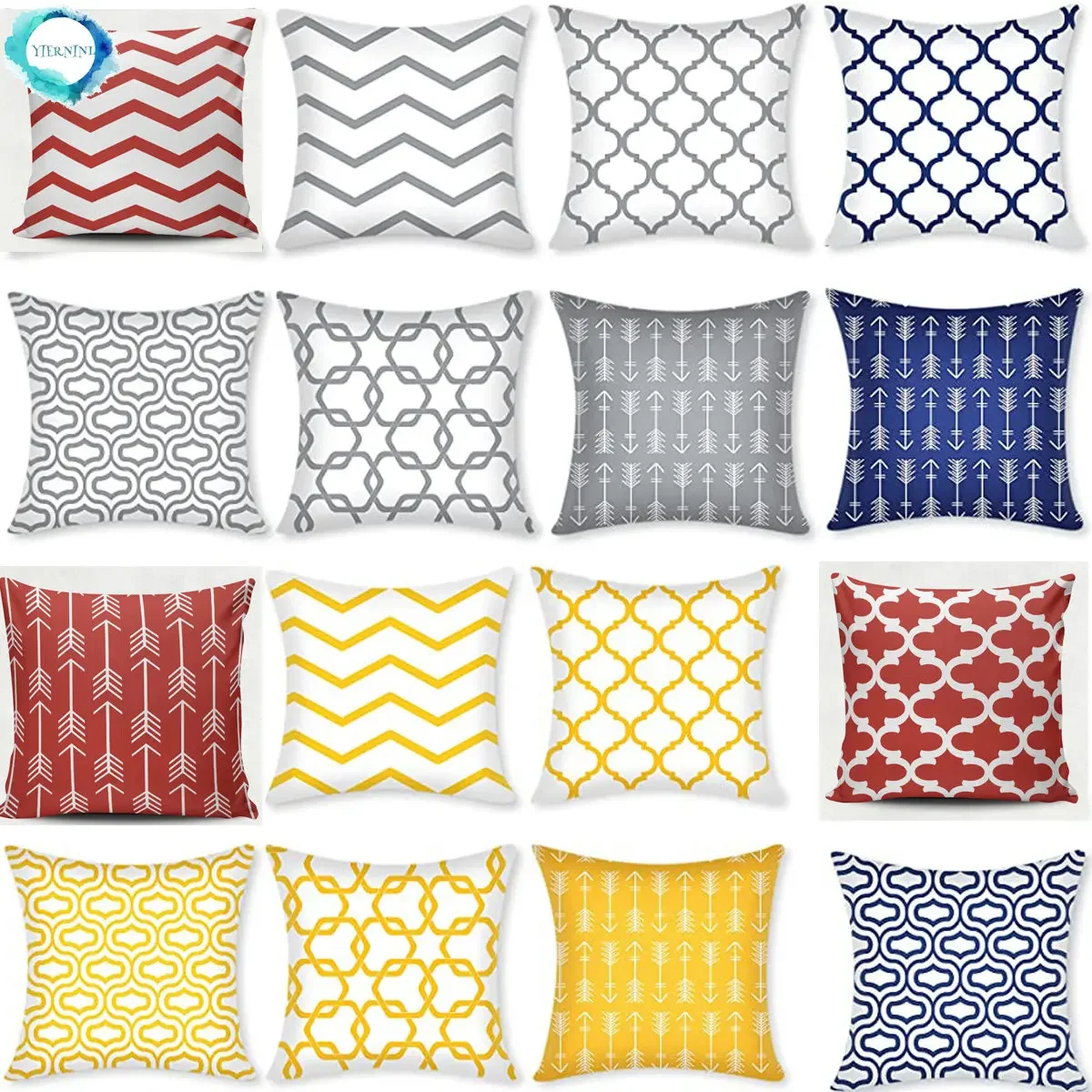 

Modern Decorative Pillow Covers Gray Blue Yellow Throw Pillow Covers Geometric Outdoor Square Pillow Cushion Cases for Couch