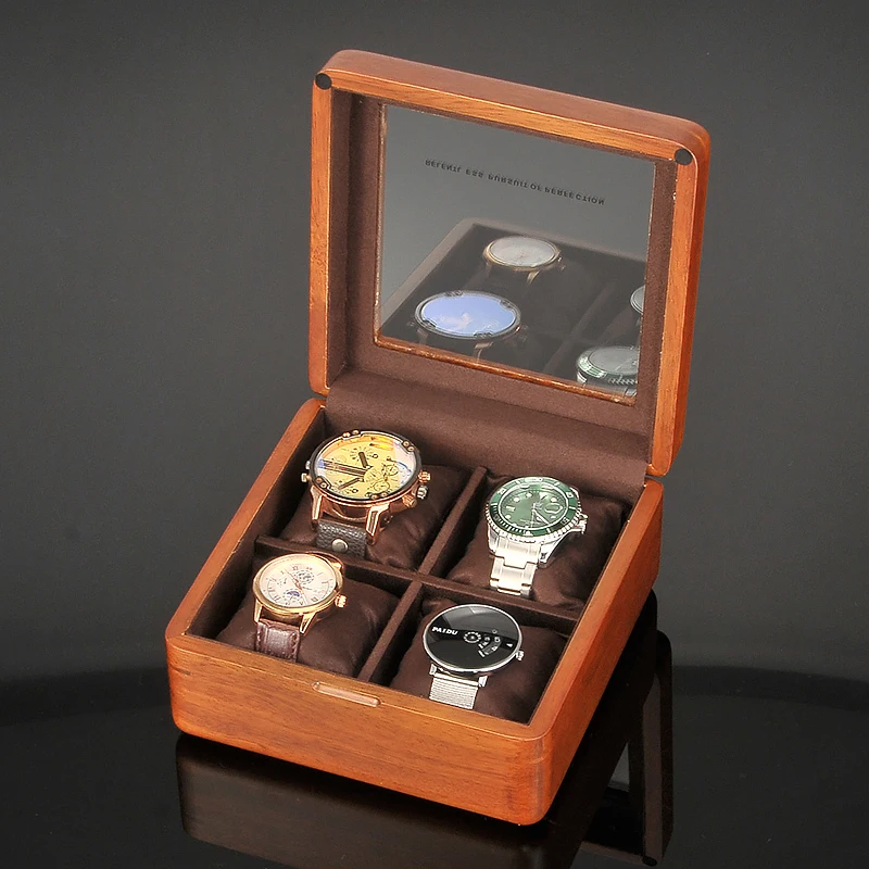 Walnut Wood Watch Box Transparent Skylight Watch Boxes Storage Case 4 Slots Watches Display Collection Organizer Accessories