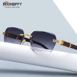 Luxury Rimless Square Sunglasses Man Brand Designer Frameless Gradient Sun Glasses Woman Fashion Vintage Wooden Oculos De Sol