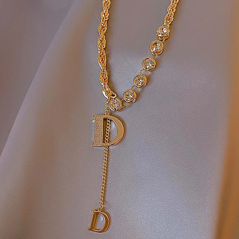 D Pendant Necklace Initial Necklace Gold Plated Brass