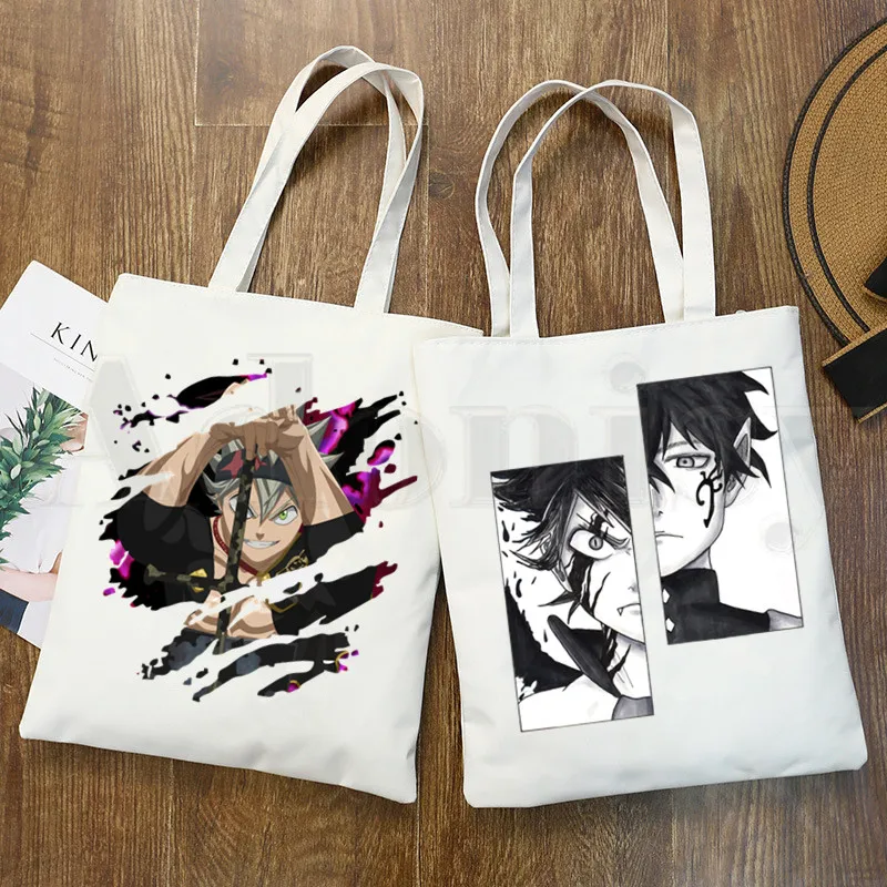 

Japan Manga Asta Black Clover Funny Anime Print Reusable Shopping Women Canvas Tote Bags Eco Shopper Shoulder Bags