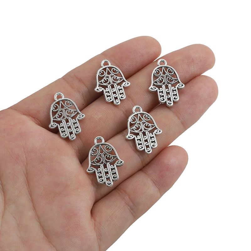 

10 цинковых сплавов Hamsa ручные украшения антикварные серебряные полые ручные украшения, подходящие для сережек DIY ожерелье браслет аксессуары