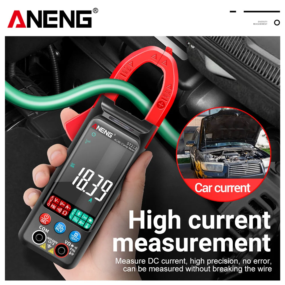 ANENG ST212 DC/AC 전류 디지털 클램프 미터 6000 카운트 400A 앰프 멀티미터 대형 컬러 스크린 전압 테스터 자동차 Hz NCV 옴