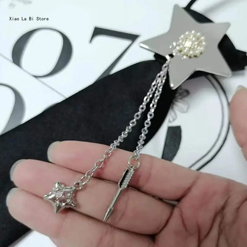 

Women Mens Star Metal Chain Black Necktie Adjusted Pre-Tied Bowtie Shirt Collar XXFD