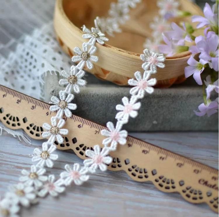 2 Meters Daisy Flower Gold Embroidered Lace Fabric Lace Trim Ribbon Handmade DIY Sewing Supplies Craft Costume Decoration lace ribbon lace fabric lace sewing accessories lace sewing supplies lace accessories lace decoration clothing craft accessories