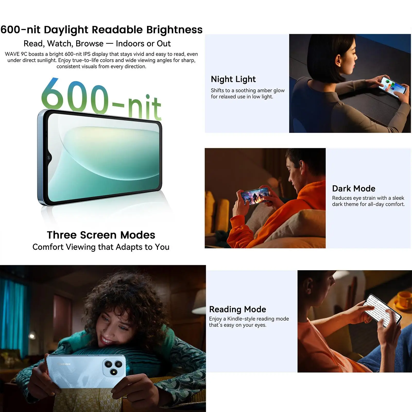 Blackview WAVE 9C Smartphone 4GB+128GB 6.56'' Android 15 Unisoc T603 5000mAh 13MP Camera 4G Cellphone