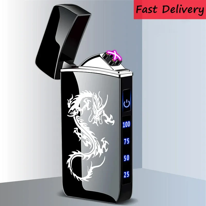 

Electric Metal Windproof Flameless Pulse USB Charging Dual Arc Cigar Lighter LED Power Display Touch Ignition Lighter Men's Gift