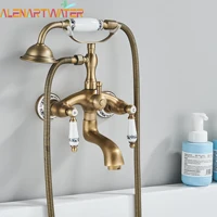 Bathroom Bathtub Faucet Dual Handles Handheld with Hand Shower Bath Shower Mixer Tap Wall Mount Swivel Spout Tub Retro Faucet 1