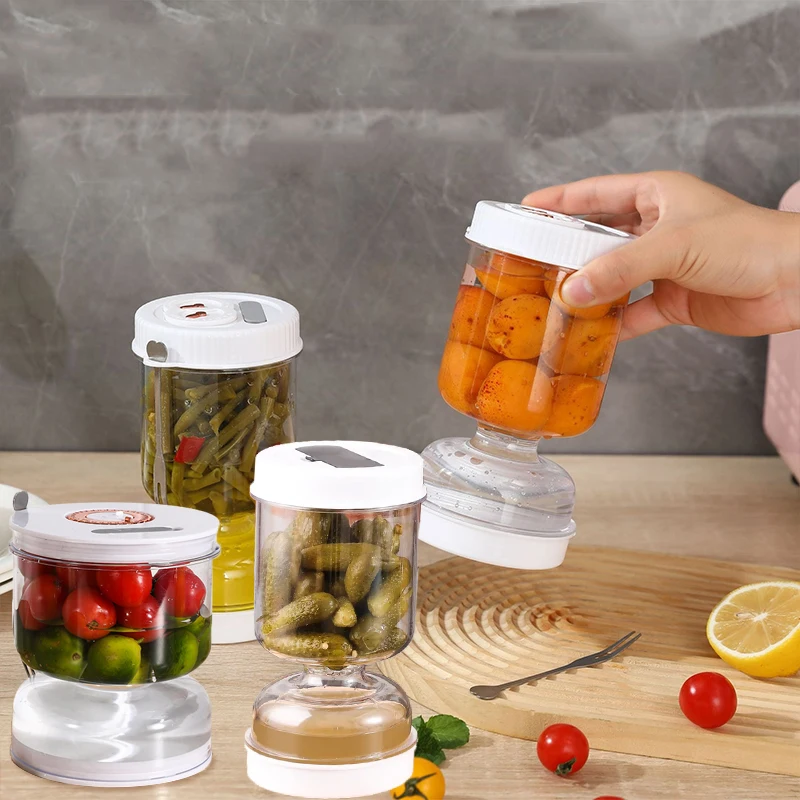 Tarro de pepinillos con tapas, colador de aceitunas, jarra de reloj de arena, almacenamiento de alimentos, contenedor Kimchi, tarro de pepinillos de separación húmeda y seca para el hogar