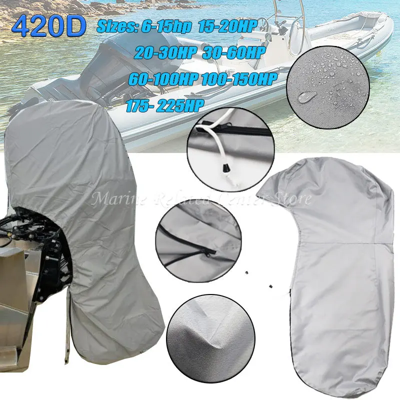 420D Boat Full Outboard Engine Cover Heavy Duty Engine Motor Covers Protector Waterproof Dust-proof Anti-sunlight 6-225HP for Boat Cover Outboard Motor Cover