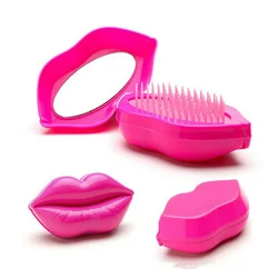 Makeup Mirror with Hair Comb Mini Lip Shaped Portable Travel Makeup Accessories Beauty Cosmetic Pocket Mirror Massage Combs