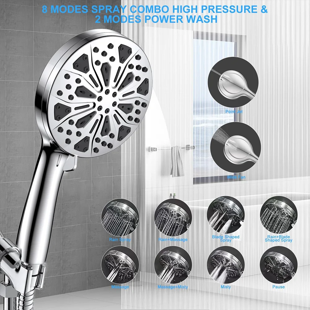 Description Picture 5 of itemHandheld Shower Head 10-Mode 5.1”High Pressure Shower Head Built-in 2-Mode Power Wash Spray Bathroom Faucet Replacement Parts
