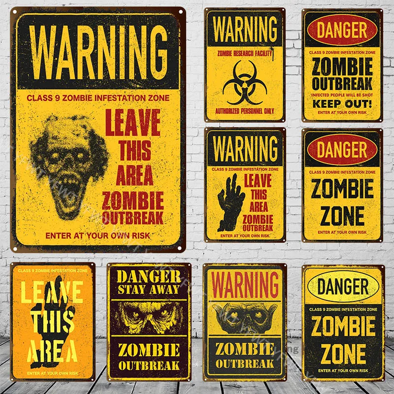 Avvertimento Zombie Poster Pericolo Segni Di Latta Vintage Attenzione Al Cane Nessun Parcheggio Nessuna Effrazione Piastra Metallica Garden Home Wall 