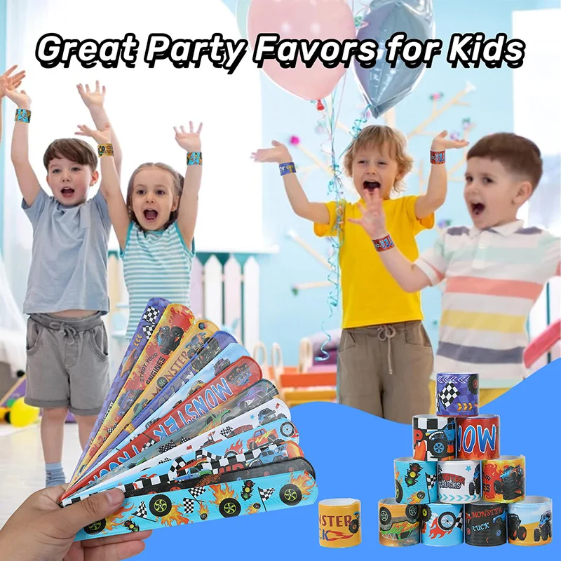 12pcs Racing Car Slap Bracelets PVC Wristbands Kids Birthday Party Favors Pinata Filler Guests Gift Sport Party Decor Supplies