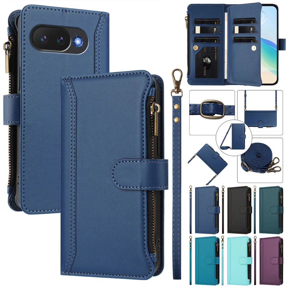 Leather Crossbody Card Wallet Phone Cover with Wrist Strap