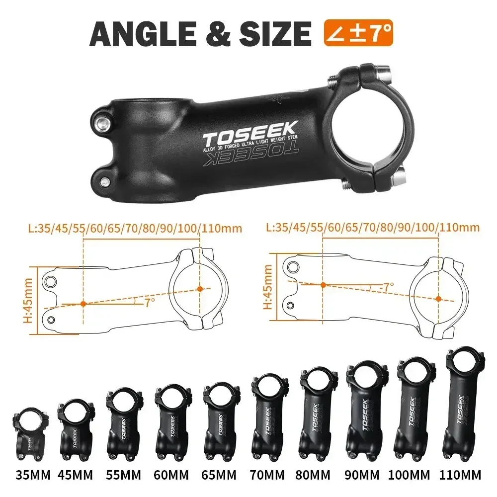 7 Degree bicycle stem 28.6mm 31.8mm MTB Road Bike Table 35-110mm Negative Bicycle Power Lightweight Mountain Bike Stem
