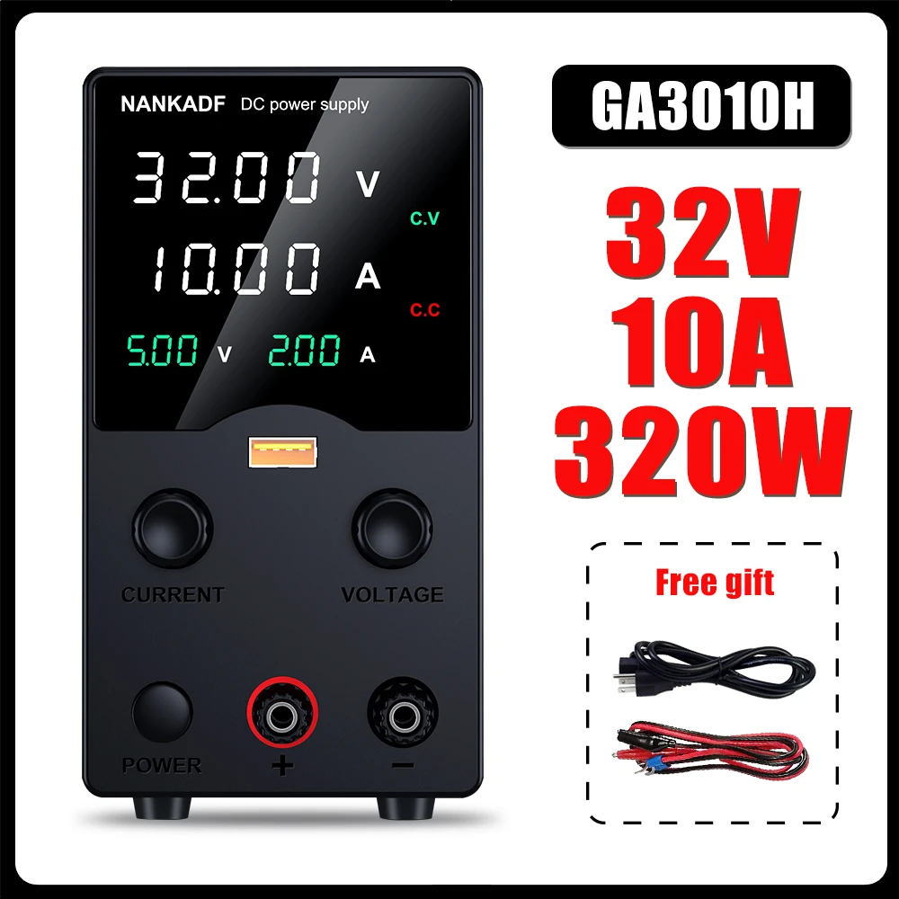 NANKADF Adjustable power supply, 0 - 30 V/0 - 5 A, DC, high precision controlled power supply, 4-digit LED display, with encoder control and data storage