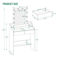 Туалетный столик со светодиодной подсветкой и зеркалом, регулируемой яркостью, туалетный столик с 2 ящиками и 3 открытыми отделениями — изображение 6