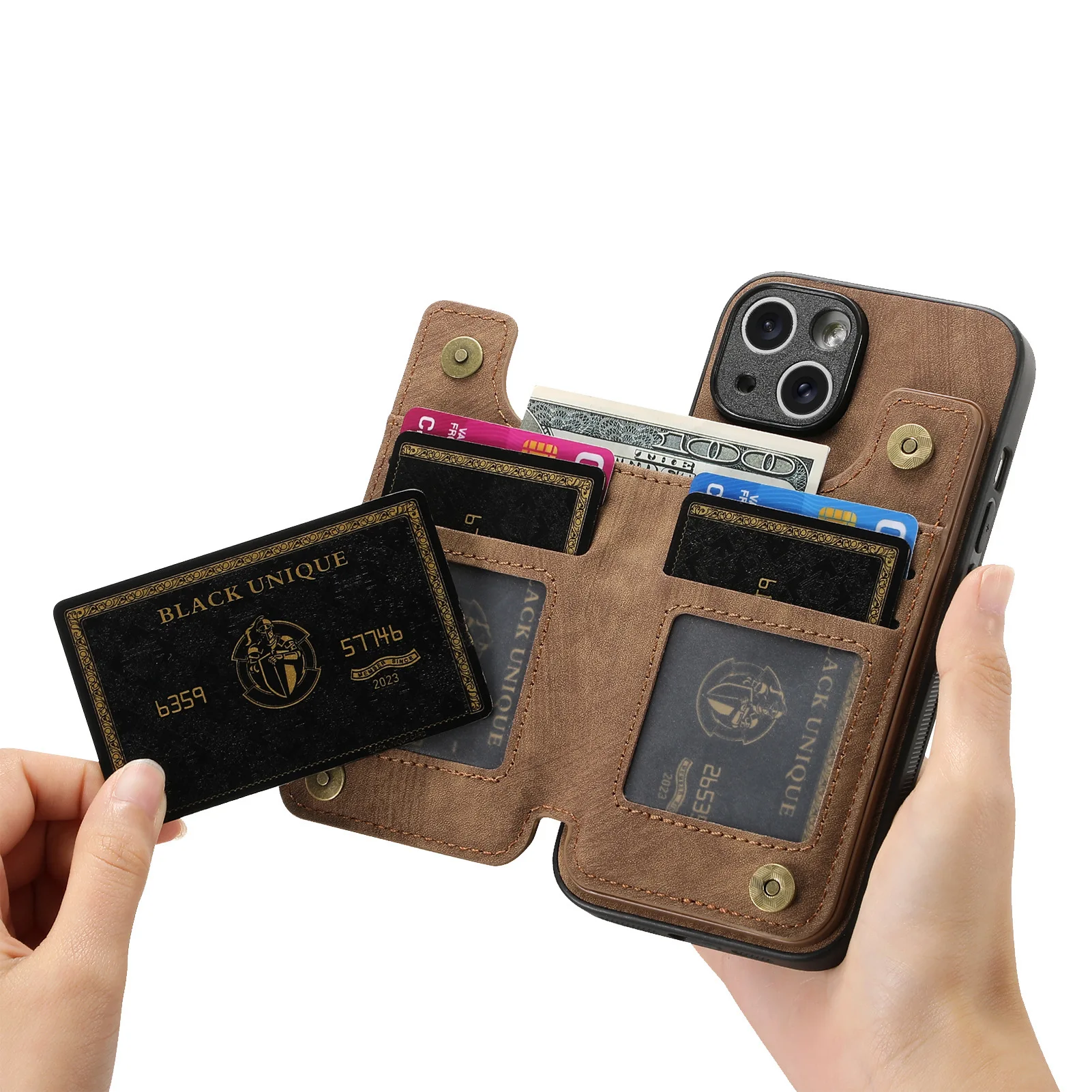 Retro Leather Zipper Wallet Phone Case with Multi Card and Cash Slots