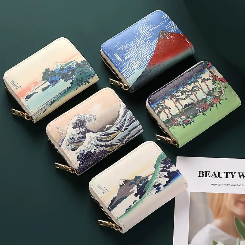 

Dropshipping Card Holder Luxury Art Printing ID Credit Card Case Large-capacity Coin Purse PU Leather Wallets Korea Japan Design