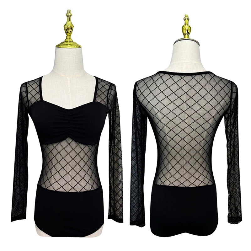 

2023 Latin Dance Tops For Women Gauze Long-Sleeved Top National Standard Dance Practice Clothes Latin Dance Costumes DQS11925