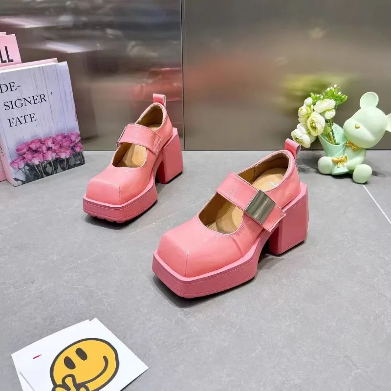 

Женские туфли-лодочки, новинка 2024, Туфли Мэри Джейн с квадратным носком, модные Универсальные женские туфли на платформе и высоком каблуке, свадебные туфли высокого качества для невесты