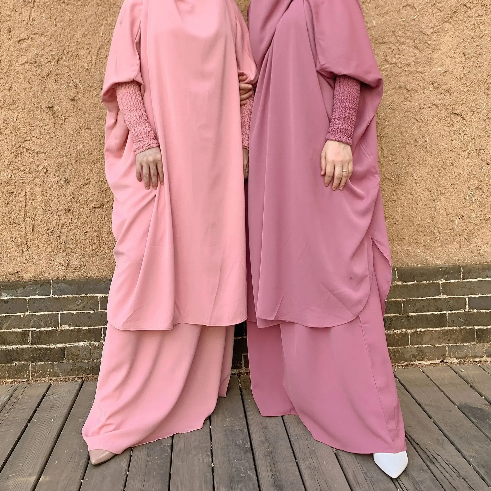 Ramadan Eid Jilbab Two Piece Muslim Set Prayer Garment Nida Abaya Dress Women Long Khimar Hijab Robe Kaftan Niqab Islam Clothes