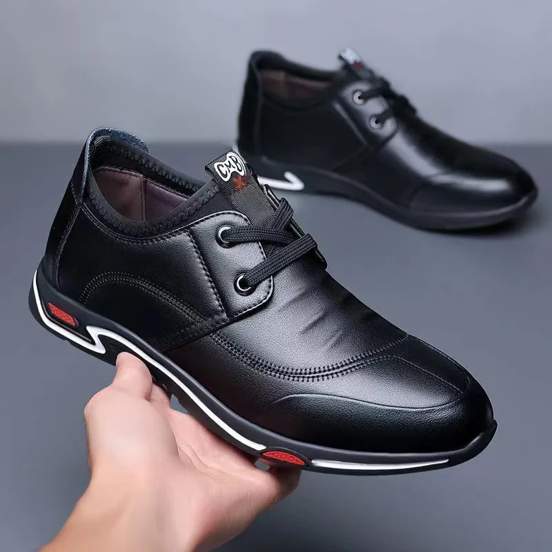 Men's Casual Shoes Spring Autumn Wearable Breathable Knot Design Leather Work Boots Versatile Dad Trendy Footwear JIFANPAUL - 3