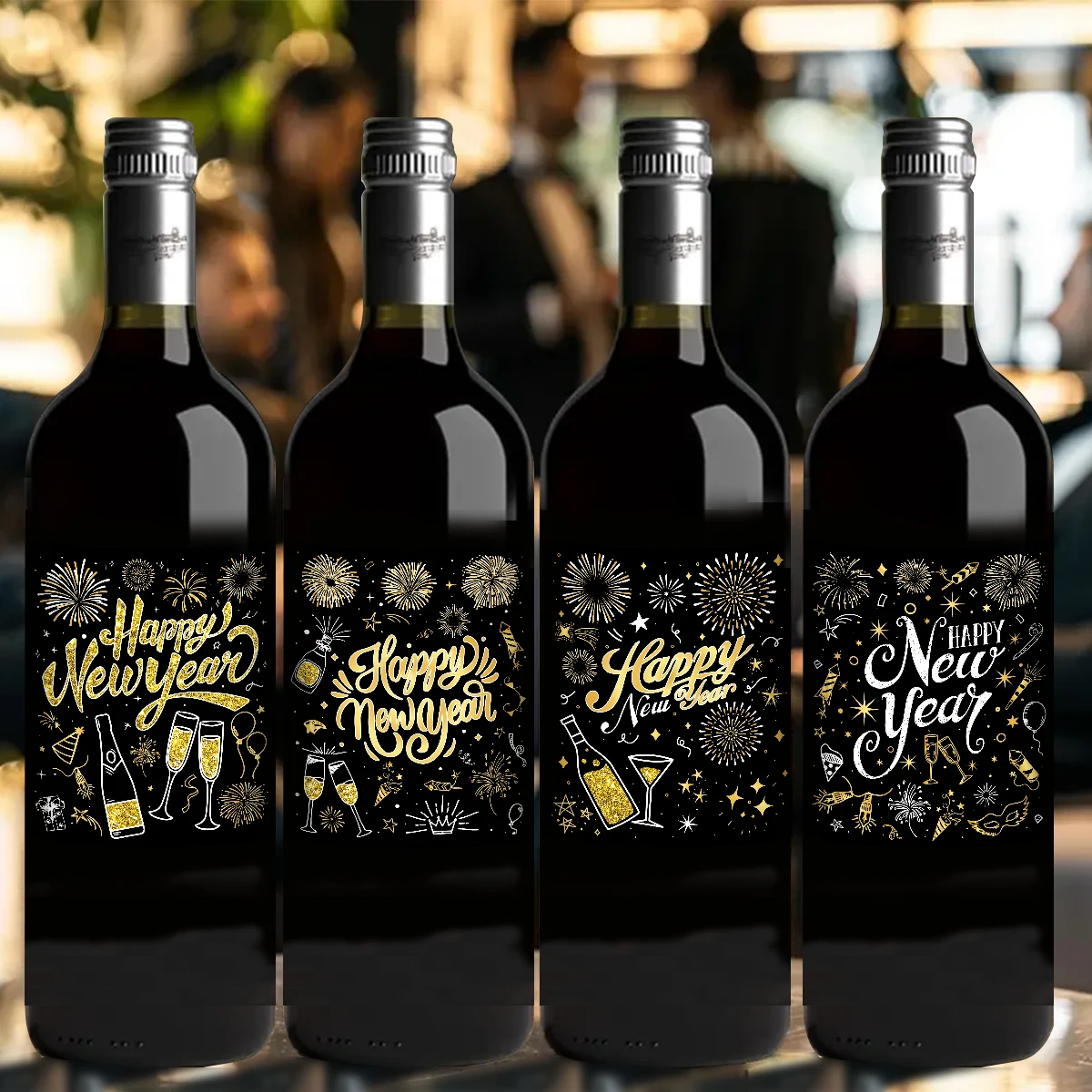24 étiquettes Bouteilles De Vin Nouvel An 2026 – Noir Et Doré, Autocollantes Imperméables, Pour Champagne, Fêtes, Décoration