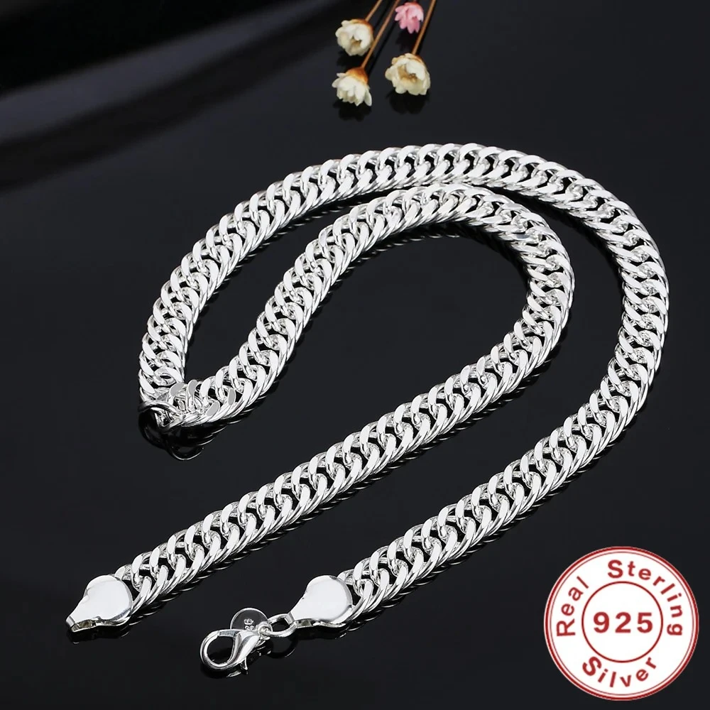 여자를위한 새로운 925 스털링 실버 20/22/24 인치 6mm/10MM 사이드 체인 목걸이 남자 패션 매력 보석 선물