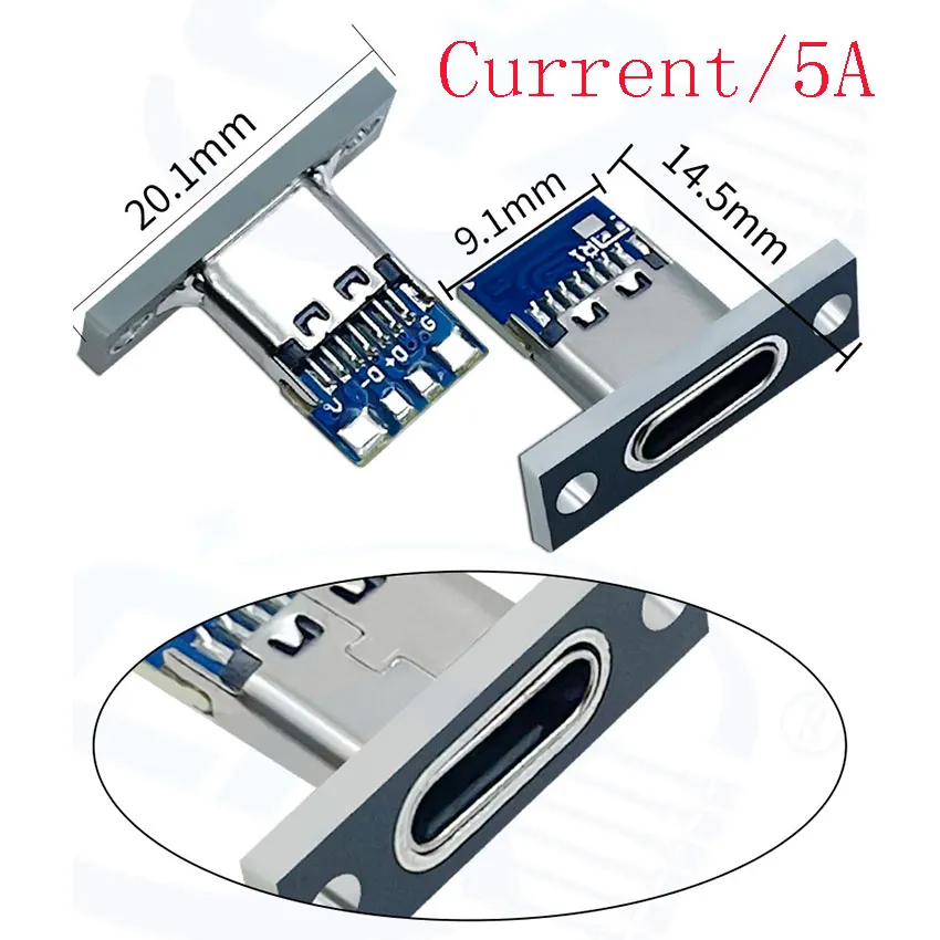 Presa USB 3.1 tipo C da 1-10 pezzi con piastra di fissaggio a vite Jack USB di tipo C 3.1 tipo-C 2pin 4pin 5pin 6pin connettore femmina Jack