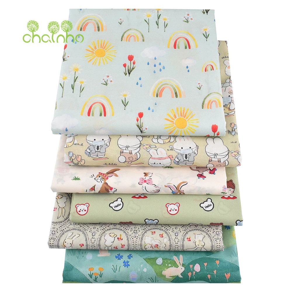 Chainho,Reactive Printed Plain Weave Poplin Cotton Fabric,DIY Quilting Sewing Material,Patchwork Cloth,Cartoon Series,15PC138