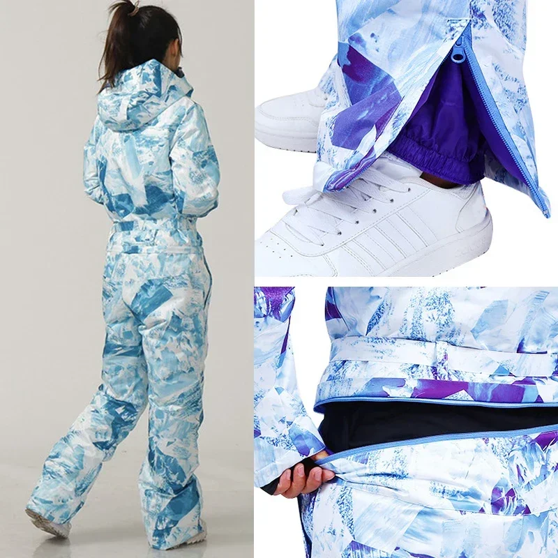 New Outdoor One-Piece Ski Suit for Women Overalls Hooded Sport Waterproof Snowboarding Warm Skiing Jumpsuit Winter Clothes
