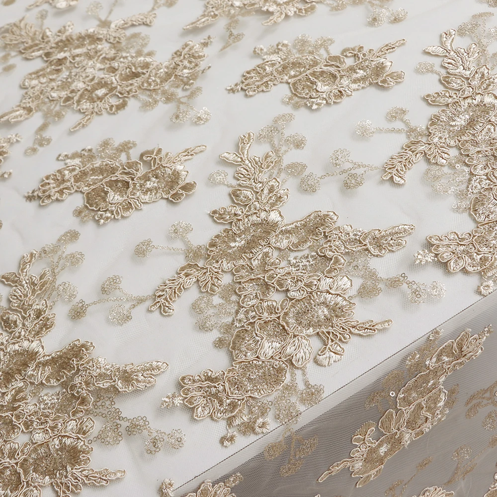 

Высококачественная Мягкая сетчатая ткань с трехмерной вышивкой абрикосового цвета, ткань Ципао для одежды