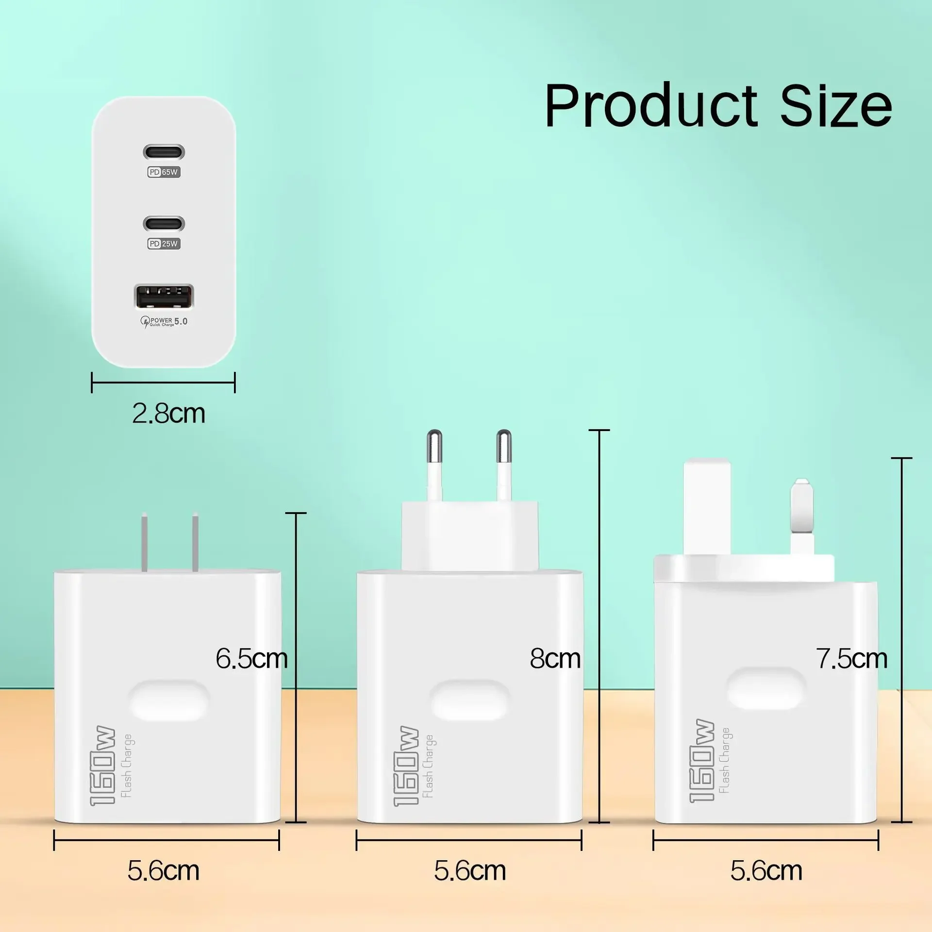 Fast Charger Adapter 160W Type C USB Quick Charge 3.0 PD for iPhone Samsung Redmi OPPO