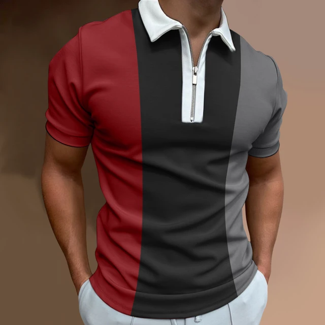 2022 New Style High Quality Men Polo Shirts Casual Patchwork Homme Polo Shirt Short Sleeve Turn-Down Zipper Collar Polo 6YL-08
