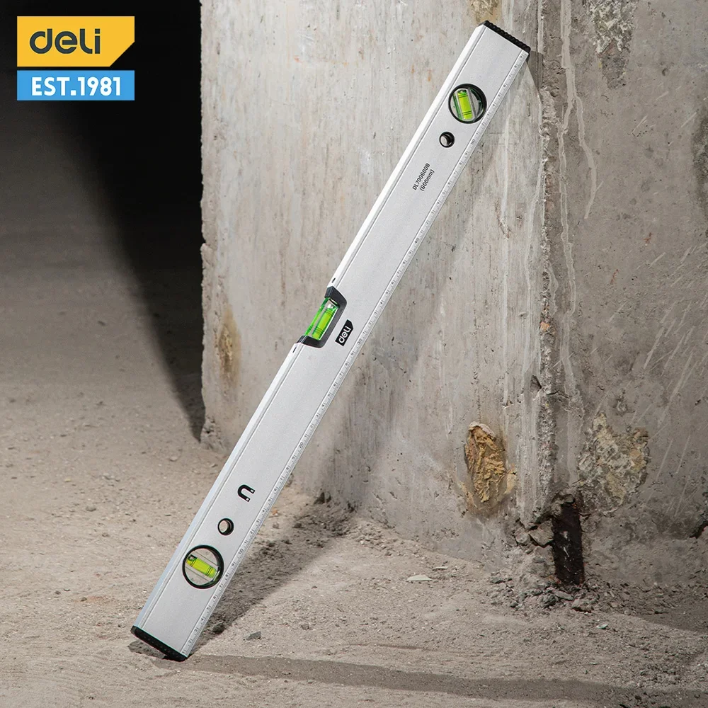 Deli 600mm Spirit Level Ruler High Precision Aluminum Alloy Magnetic Construction Bubbles Level Tools Horizontal Measuring