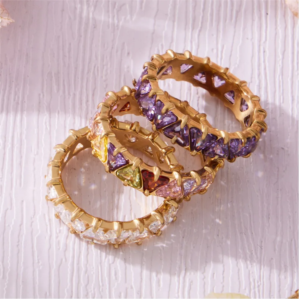 Triangular Purple Zircon Eternity Band in 18K Gold Plated Stainless Steel