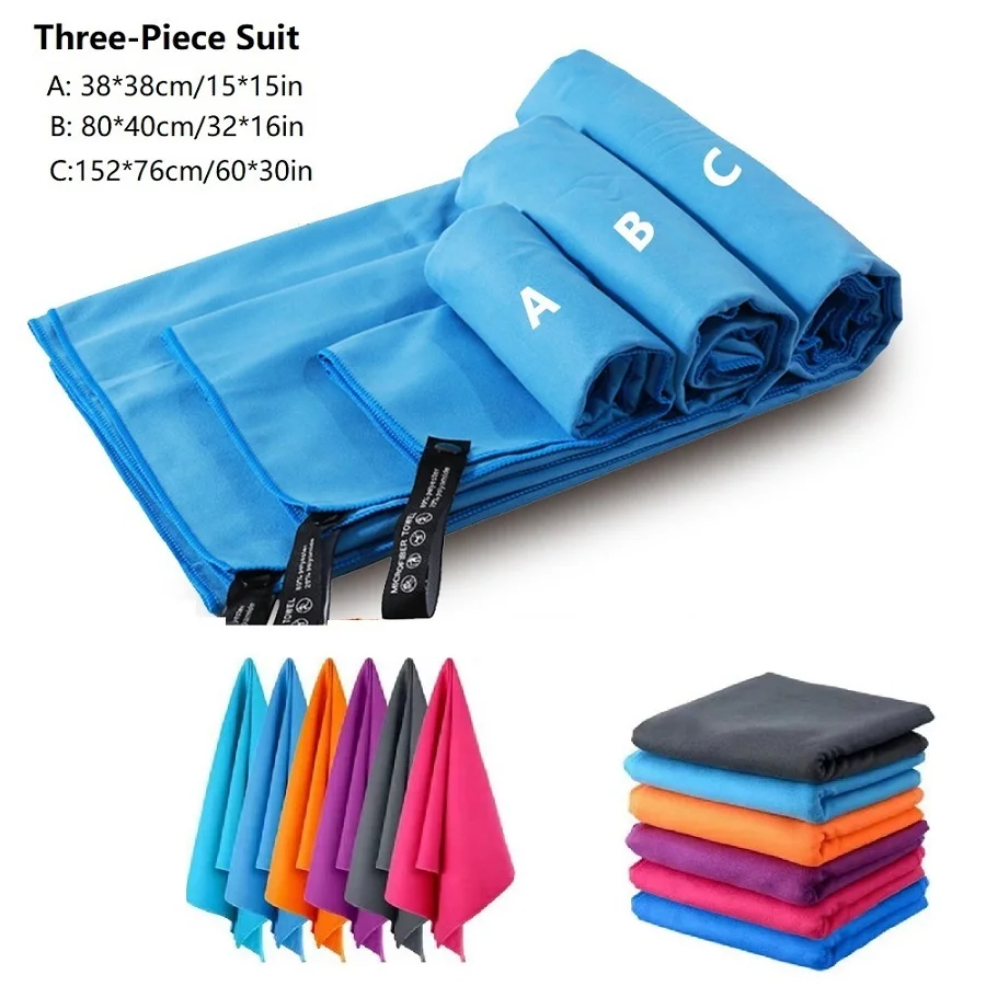 3PCS Set Of Sports Microfiber Quick Dry Towel Portable Ultralight Absorbent Towel For Swimming Gym Fitness Yoga Beach Travel microfiber towel set
