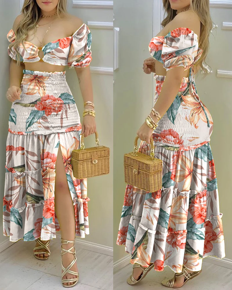 Conjunto De Verano 2 Piezas Para Mujer - Top Y Falda Y2K, Estilo Un Hombro Sin Espalda, Poliéster