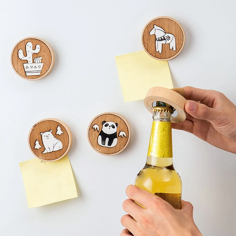 

Creative Bottle Opener Wooden Fridge Magnet Beer Openers Bar Pub Beer Dinner Party Tools Home Kitchen Accessories