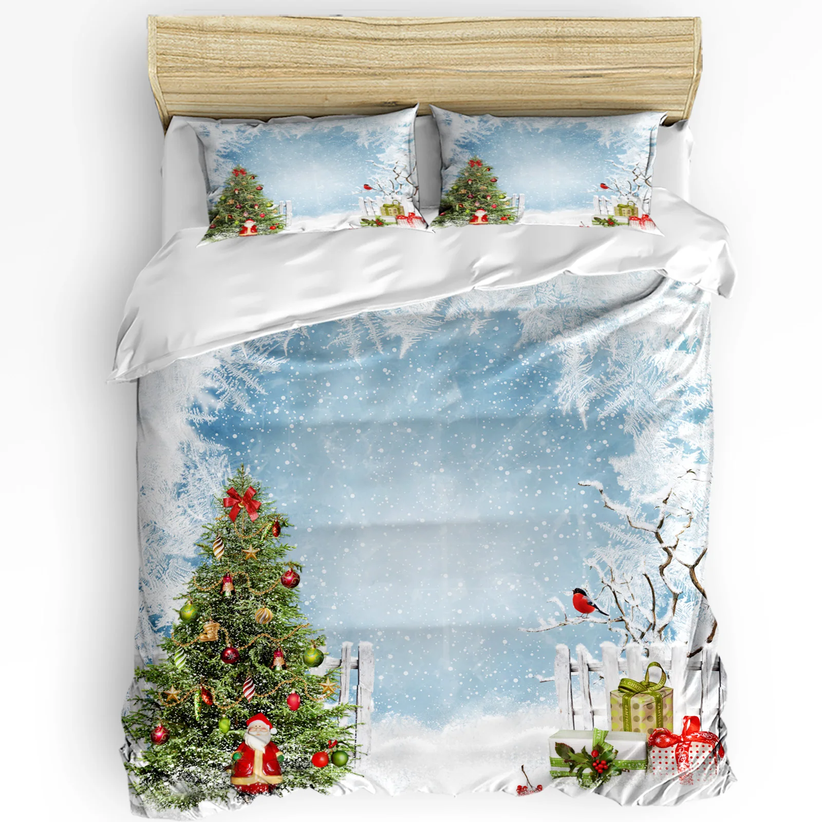 

Christmas Tree Gifts Santa Claus Bells Snowflakes 3pcs Bedding Set For Bed Home Textile Duvet Cover Quilt Cover Pillowcase