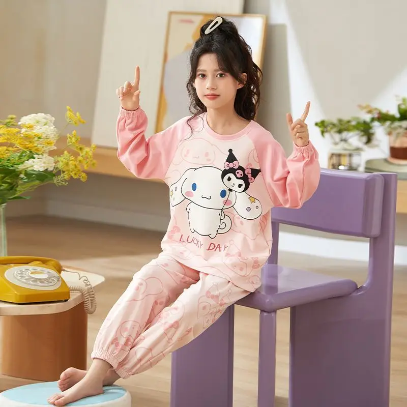 

Sanrio Kuromi Children's Pajamas Loungewear Suit Princess Close To The Body Soft Long Sleeves Pure Cotton Cartoon Anime Figure