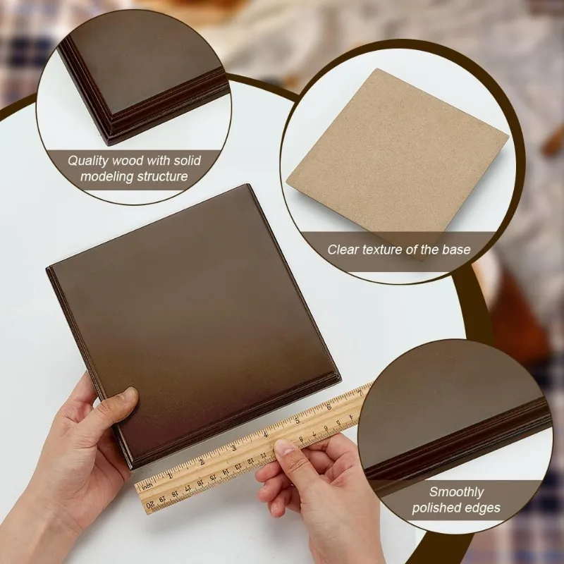 1pcs Coconut Brown Square Wood Stand Base 6.79x6.79x0.7 Wood Base with Ogee Edge Wood Display Base for Gemstone and Jewellery 3