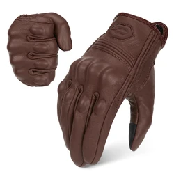 Vintage Style Leather Motorcycle Gloves - Unisex Retro Motocross Accessories - XXL (SU06 Brown)