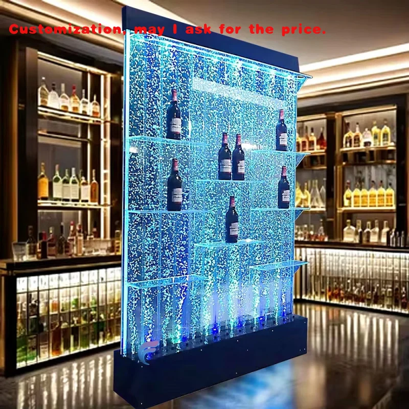 맞춤형 실내 RGB LED 색상변경 아크릴 버블 월 분수 및 룸 디바이더, 주류 진열대 포함